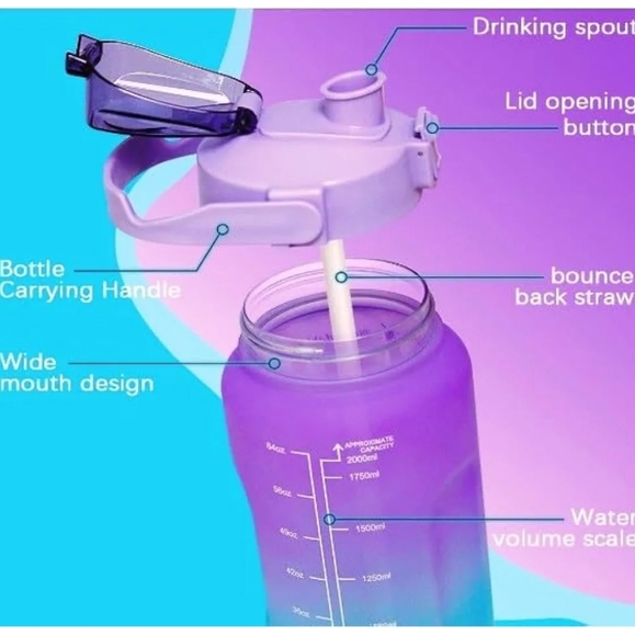 Water bottle tracker pink blue bpa free pop top women's workout accessories men - Picture 3 of 4